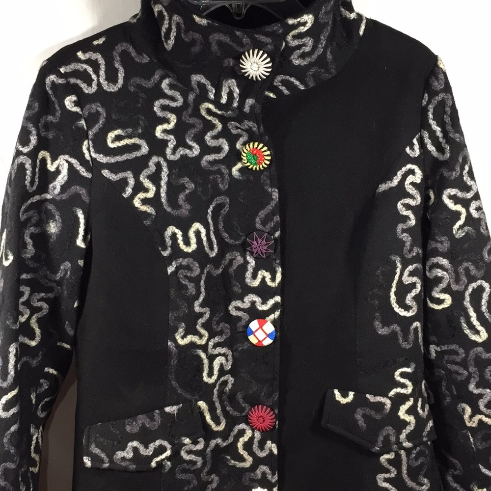 ADORE Black Coat Long Jacket Size M boho Patchwork